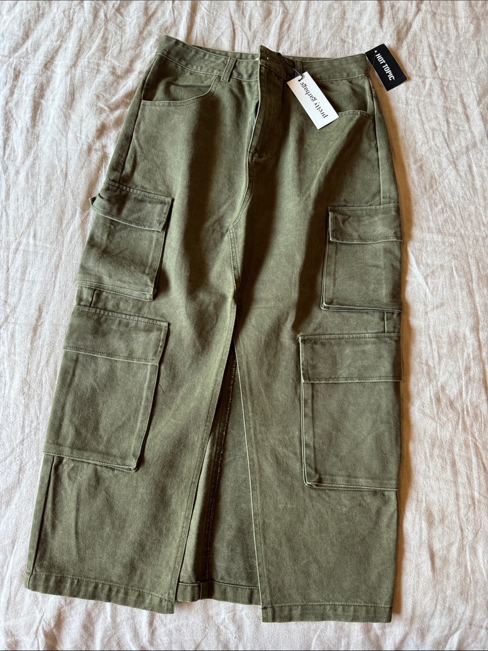Zip-Front Olive Cargo Pencil Skirt by Hot Topic